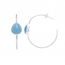 Blue Chalcedony Pear Hoop gemstone earring 